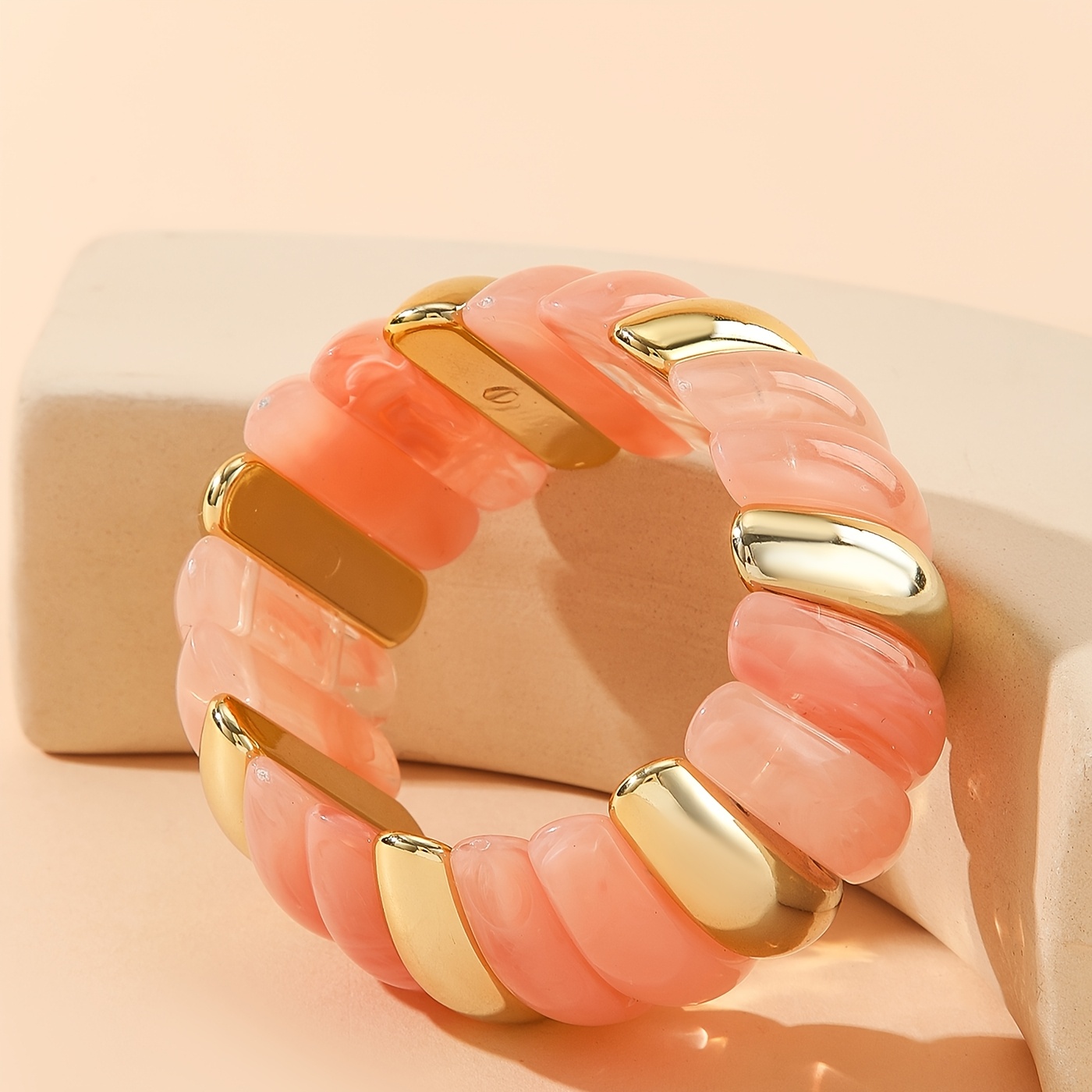 Dopamine Color Block Resin Stretch Bangle, Stackable Gift